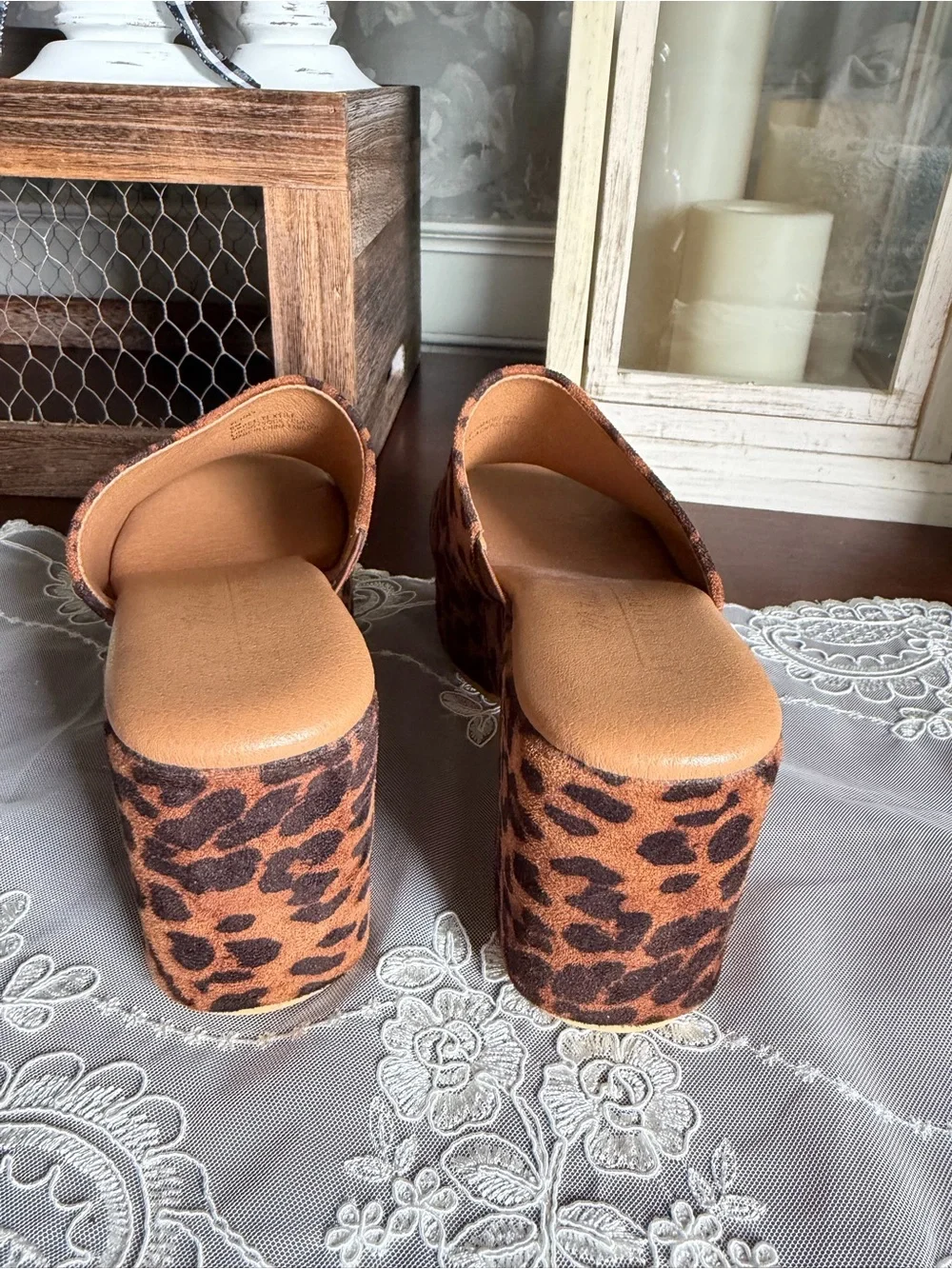Anthropologie Matisse Leopard Print Platform Slide Mule Sandals Shoes Sz 6